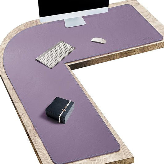 Vyaaa 51 inch Large L-Shaped Leather Desk Pad Protector,Large Gaming Mouse Pad for Computer,Corner Desk Mat for Office and Home,Purple