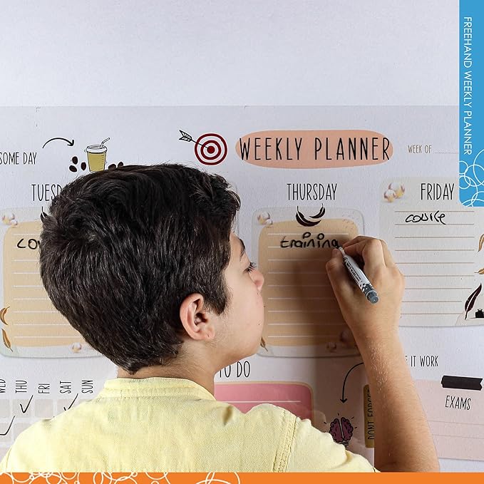Dry Erase Calendar – 39.4x16” Weekly Dry Erase Board for Wall, Clear Weekly Planner Whiteboard, Adhesive-Free Calendar Whiteboard Sticks to Any Smooth Surface, Weekly Schedule Whiteboard