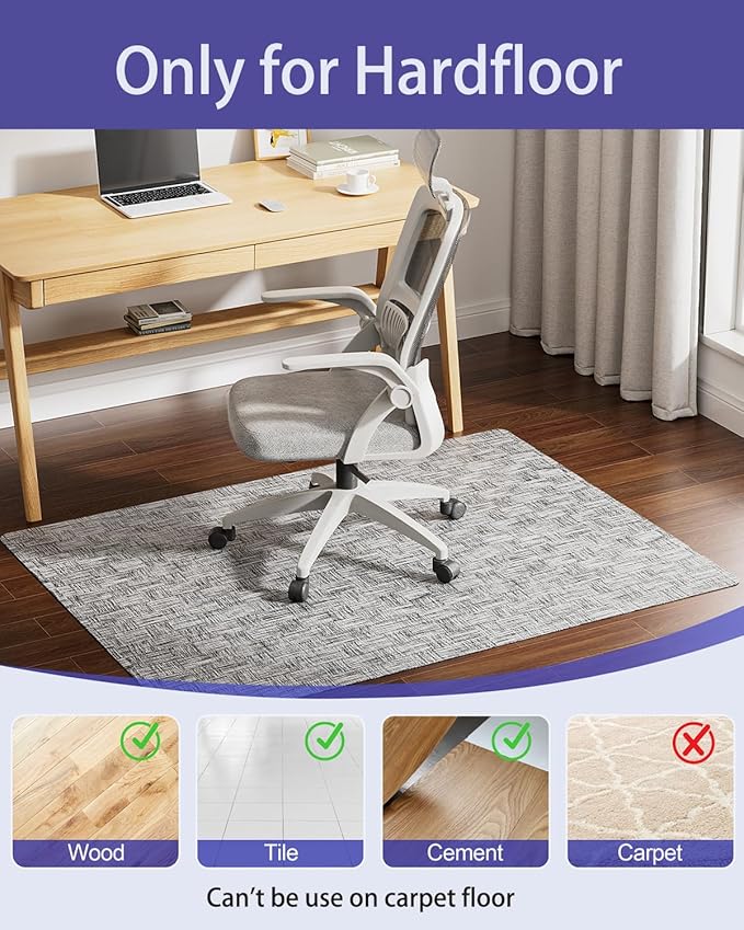 Delamu Office Chair Mat for Hardwood Floor, 30"×48" Non-Slip PVC Woven Desk Chair Mat, Heavy Duty Hard Floor Protector for Rolling Chair, Office Desk Chair Mats, Light Gray