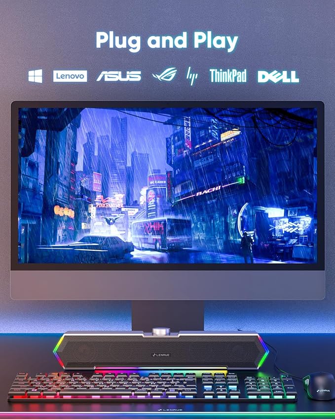 LENRUE G11 Computer Speakers for Desktop, Touch Lights PC Speakers with Surge Clear Sound, USB C/USB Powered for Computer Desktop PC Laptop Monitor