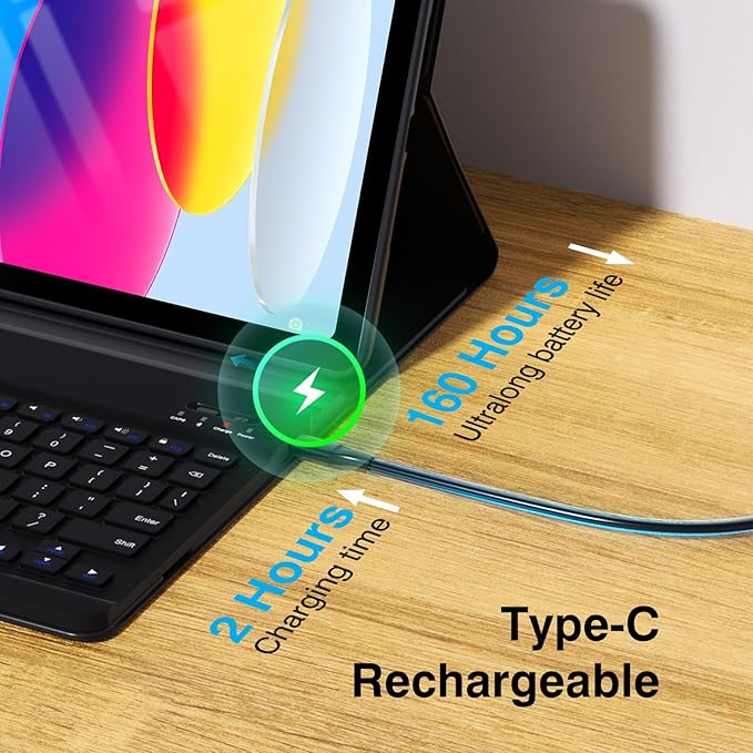 OYEEICE for iPad 11th A16/ 10th Gen Case with Keyboard (2025/2022, 11/10.9 Inch) - Wireless, Detachable, Cover with Pencil Holder - Black
