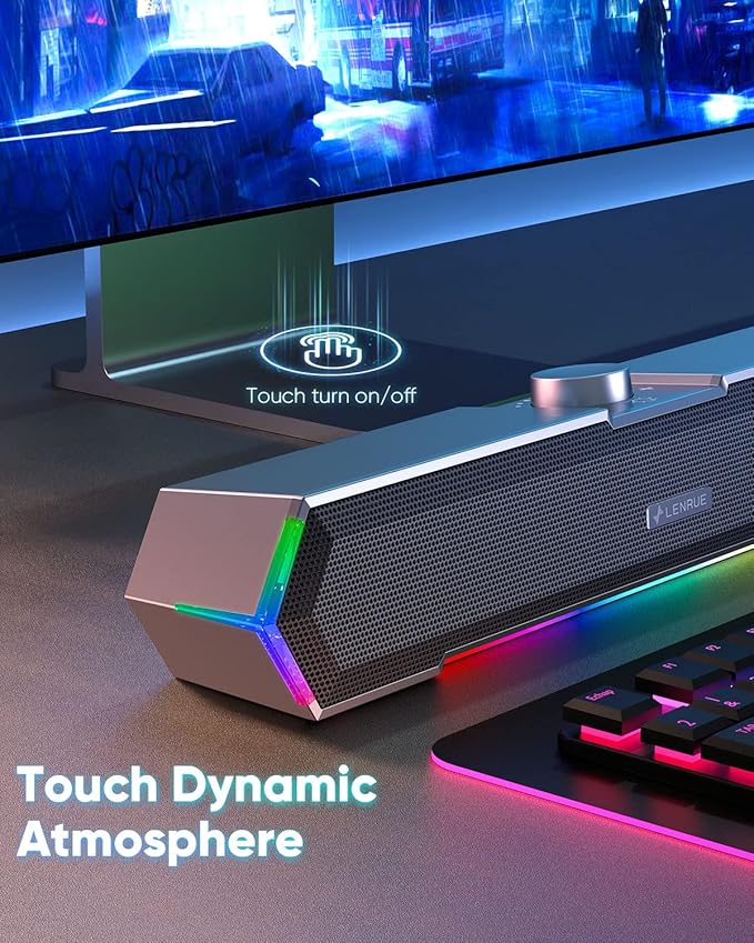 LENRUE G11 Computer Speakers for Desktop, Touch Lights PC Speakers with Surge Clear Sound, USB C/USB Powered for Computer Desktop PC Laptop Monitor