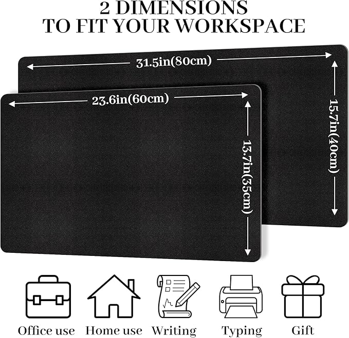 Leather Desk Pad Mat, Non-Slip Black Desk Mat, Large Mouse Pad for Desk, Waterproof Desk Computer Mat Desktop Protector for Office/Home, 23.6" x 13.7"