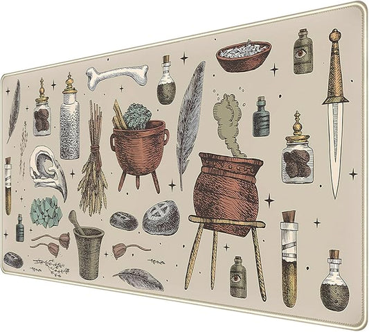 Dark Grey Fantasy Desk Mat, Mysterious Medicine Bottle Mouse Mat, Large Desktop Game Mat, Computer Keyboard and Mousepad XXL, Funny Office Decoration, Home Desktop Accessories 31.5"X15.7"