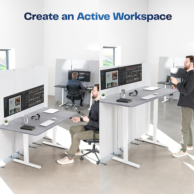 VIVO Electric 60 x 30 inch Stand Up Desk, Height Adjustable, Dark Gray Top White Frame, Home and Office Furniture Sets, DESK-KIT-0W6G