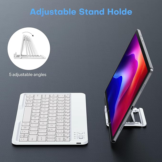 OMOTON Bluetooth Keyboard for Tablet/Android/Windows/iOS, with 7 Colors Backlight Rechargeable Wireless Mini Keyboard for Galaxy Tab A9+ / S9 FE / S10 / S11 / A11 Series etc, White
