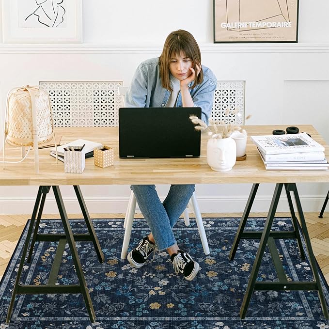 chakme Office Chair Mat for Hardwood Floor, 48"x36" Easy Glide Computer Desk Mat Protector for Rolling Chair Under Desk Rug Nonslip Backing, Machine Wash, (Floral)