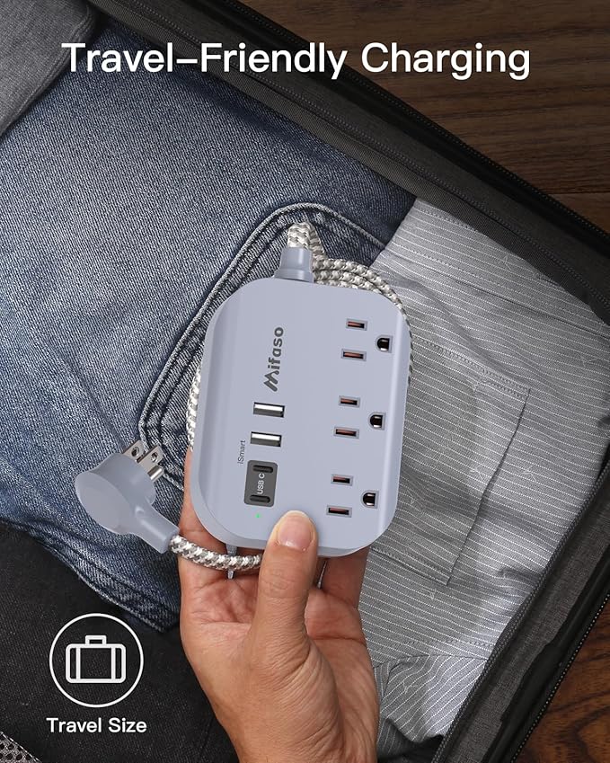 Cruise Ship Essentials - 1Ft Flat Extension Cord with Multiple Outlets, Power Strip USB Charging Station with Non Surge Protector for Cruise Ship, Travel, Dorm Room Essentials, Grey