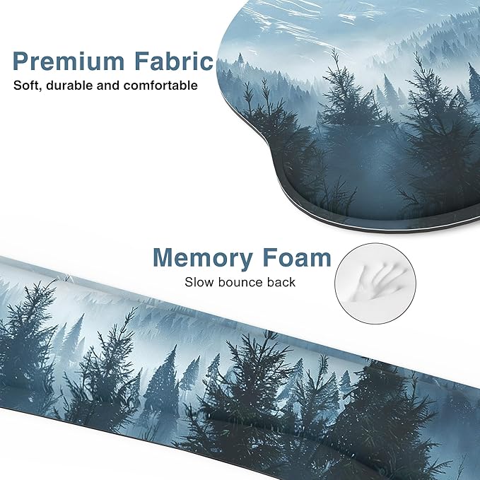 Ergonomic Mouse Pad with Wrist Rest and Keyboard Wrist Rest, Mousepad and Wrist Rest for Computer Keyboard, Pain Relief, Non-Slip Rubber Base, Mouse Pad with Wrist Support for Gaming, Cloud Forest
