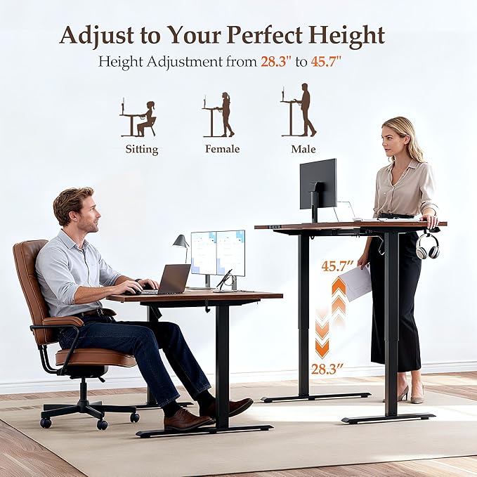 Klicelor 63 Inch L Shaped Standing Desk, Adjustable Height Corner Desk for Home Office Workstation, Sit Stand Desk with Two-Piece Desktop, Dark Walnut