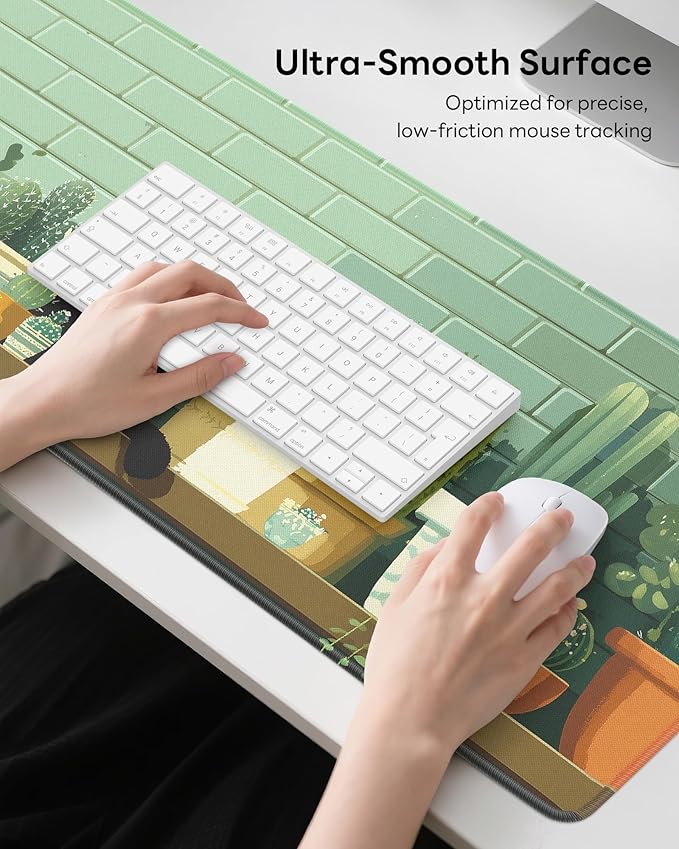 Cute Cat Mouse Pad, 31.5 x 11.8 Large Desk Mat with Stitched Edges & Non-Slip Base, Mousepad for Office, Home, Work