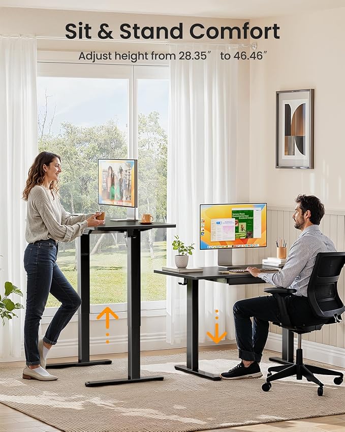 ErGear 48" x 24" Electric Standing Desk with Drawers, Height Adjustable Desk with 4 Preset Heights, Ergonomic Rising Home Office Computer Table with Splice Board, Black