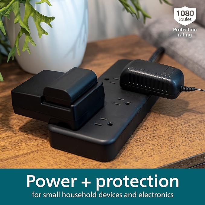 Philips 6-Outlet Surge Protector, 8 Ft, Braided Cord, 1080 Joules, Adapter-Spaced, Black, SPC6066BB/37