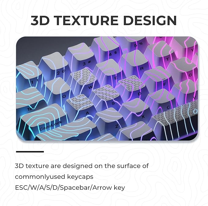 HITIME XVX Shine Through Keycaps with IMD Tech, Custom Keycaps 60 75 100 Percent, White Key Cap Set OEM Profile,118 Keys Side Printed for Mechanical Keyboard, Topographic