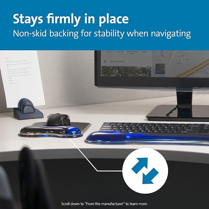 Kensington Duo Gel Mouse Pad with Wrist Rest,Ergonomic Wrist Support for Pain Relief,Comfortable Non-Skid Gel Pad for Computer,Laptop,Office & Home 9.6" x 7.6",Blue K62401AM,(Pack of 4)