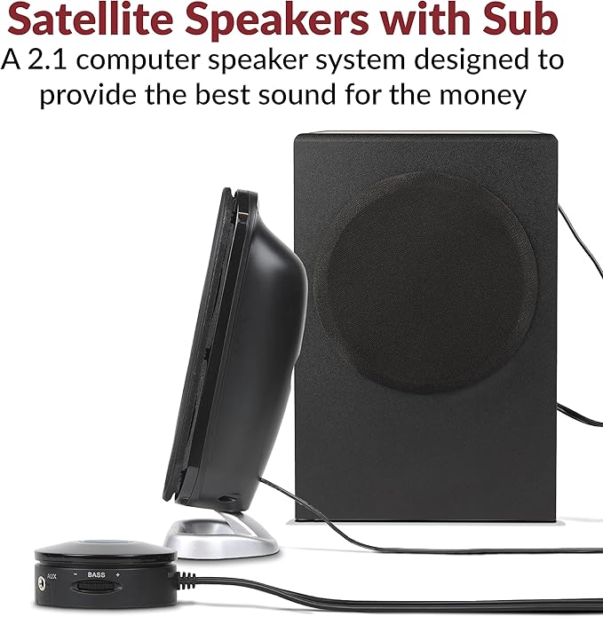 Cyber Acoustics CA-3810 2.1 Multimedia Speaker System with Subwoofer, 80 Watts Peak Power, Strong Bass, Perfect for Music, Movies, and Games