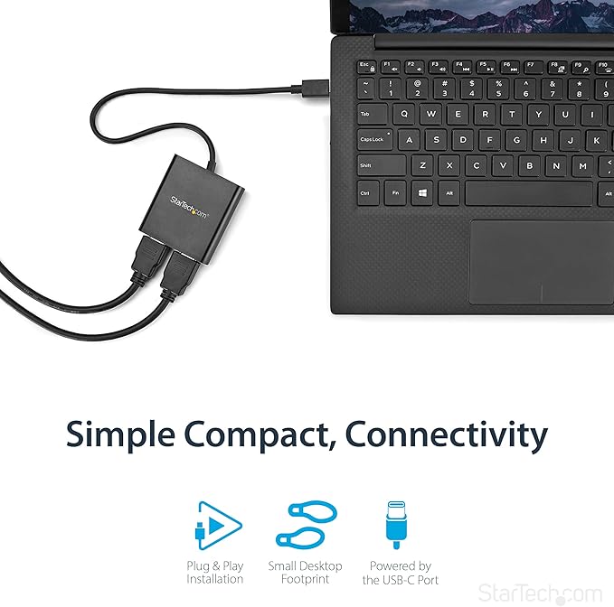 StarTech.com USB-C to Dual HDMI Adapter, USB Type-C Multi-Monitor MST Hub, Dual 4K 30Hz/1080p 60Hz HDMI Laptop Display Extender / Splitter, Extra-Long Built-In Cable, Windows Only (MSTCDP122HD)