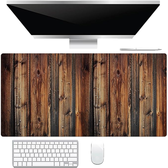 LB Rustic Wood Brown Mouse Pad Large Vintage Wood Texture Desk Mat Non-Slip Rubber Base Gaming Computer Mouse Mat for Home, Office 15.75L X 31.5W Inch