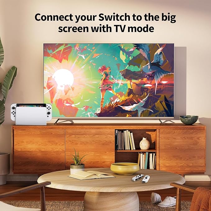 TV Dock Station with Ethernet LAN Port - 3 in 1 Replacement Switch and OLED TV Base Docking Set with Upgraded IC Module, Charger, HDMI Cable Accessories - Not for Switch 2 (White)