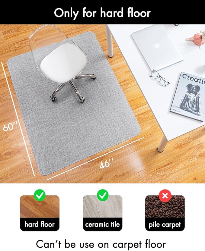 Office Chair Mat for Hardwood Floor Under Desk Computer Rolling Chair Mat for Wood/Tile Floor Non-Slip Heavy Duty Desk Rug PVC Plastic Hard Floor Protector 46"x 60" (Mist)