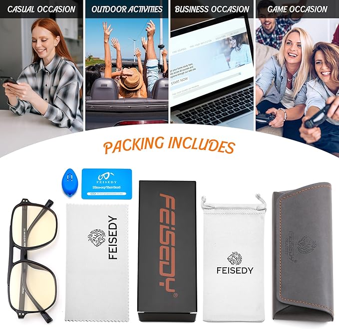 FEISEDY Amber Blue Light Glasses for Computer Gaming Orange/Yellow lens Anti Eyestrain Sleep Glasses G2835