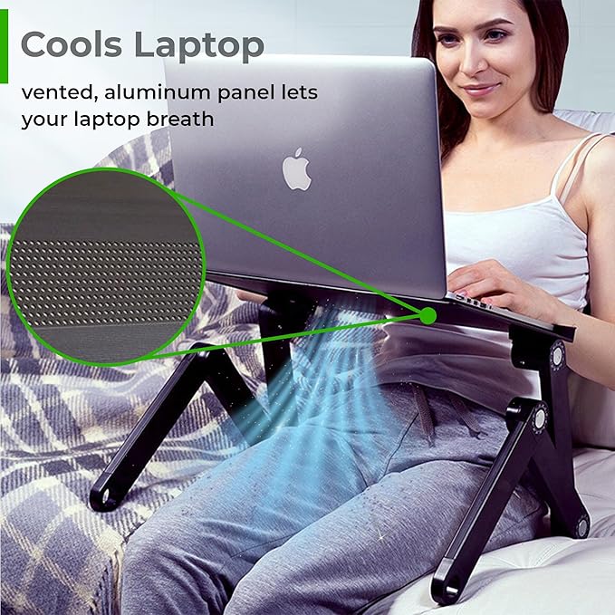 WorkEZ Executive Adjustable Laptop Stand for Desk, Adjustable Height Foldable Aluminum Computer Stand, Cooling Laptop Holder, Notebook Computer Riser for Desk, Black