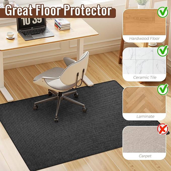 Wansimoo Office Chair Mat for Hardwood and Tile Floor, 48"x55" Floor Mat, Heavy Duty Computer Gaming Chair Mat, Anti-Slip, Non- Curve, Desk Chair Mat,Floor Protector for Home Office(Black)