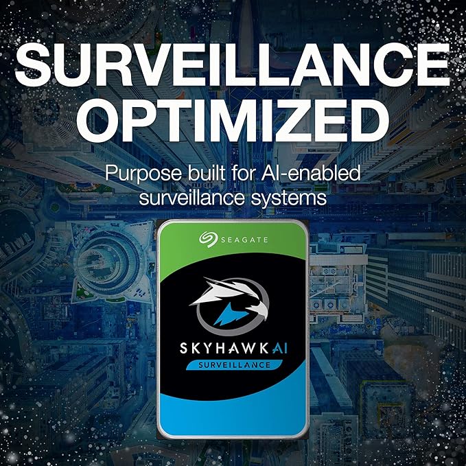 Seagate Skyhawk AI 10TB Video Internal Hard Drive HDD – 3.5 Inch SATA 6Gb/s 256MB Cache for DVR NVR Security Camera System with Drive Health Management and in-house Rescue Services (ST10000VEZ008)