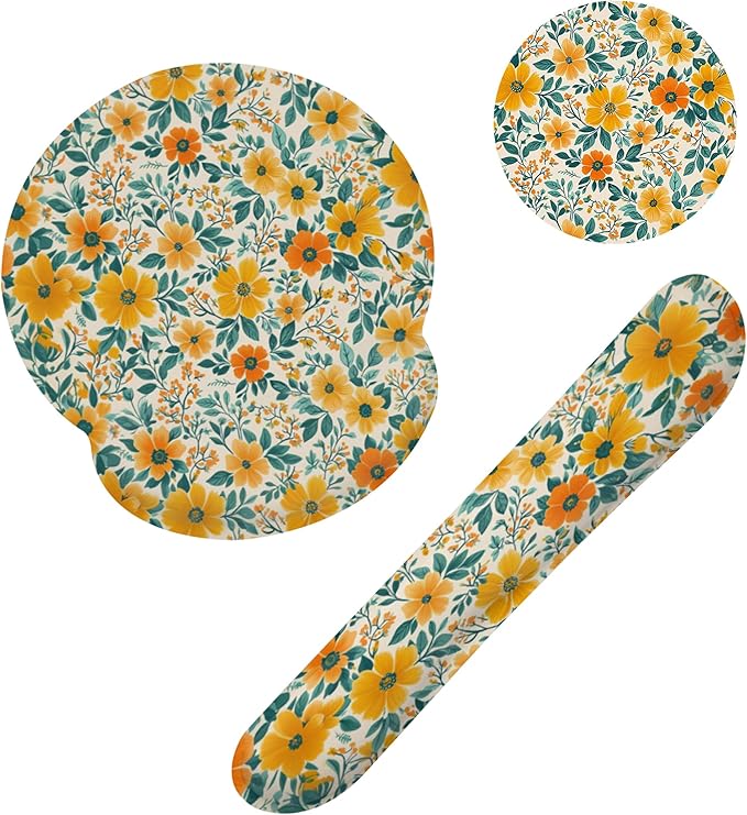 Wildflowers Spring Flowers Plants Mouse Pad with Wrist Rest and Keyboard Wrist Rest Set, Non-Slip Rubber Base Memory Foam Mouse Pad Set for Women, Office Desk Accessories, Gaming