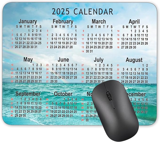 Calendar Mouse pad, 2025 Calendar Seawater Background Natural Rubber Quality Creative Gaming Mouse Pad Rectangle Mouse Personalized Desk Mouse Pad 9.5 inch x 7.9 inch