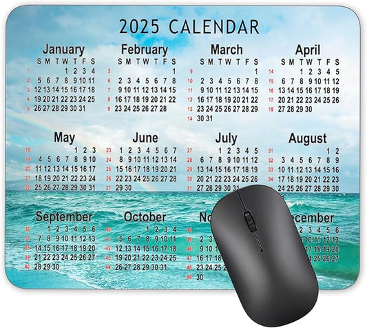 Calendar Mouse pad, 2025 Calendar Seawater Background Natural Rubber Quality Creative Gaming Mouse Pad Rectangle Mouse Personalized Desk Mouse Pad 9.5 inch x 7.9 inch