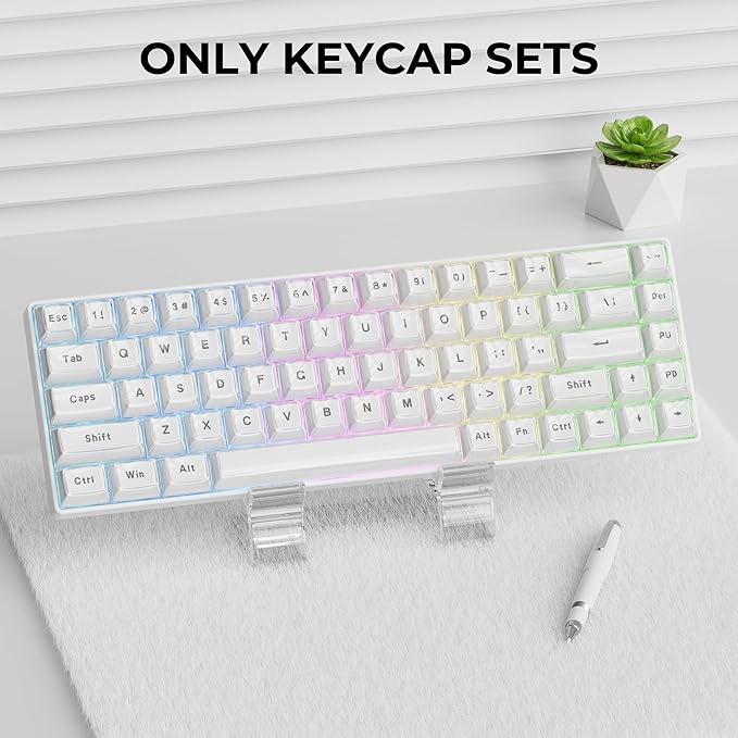 XVX White Crystal Jelly Keycaps, Clear Translucent Keyboard Keycaps OEM Profile Keycap Set Compatible with 61/68/84/87/98/100 ANSI Layout MX Switches Mechanical Keyboard