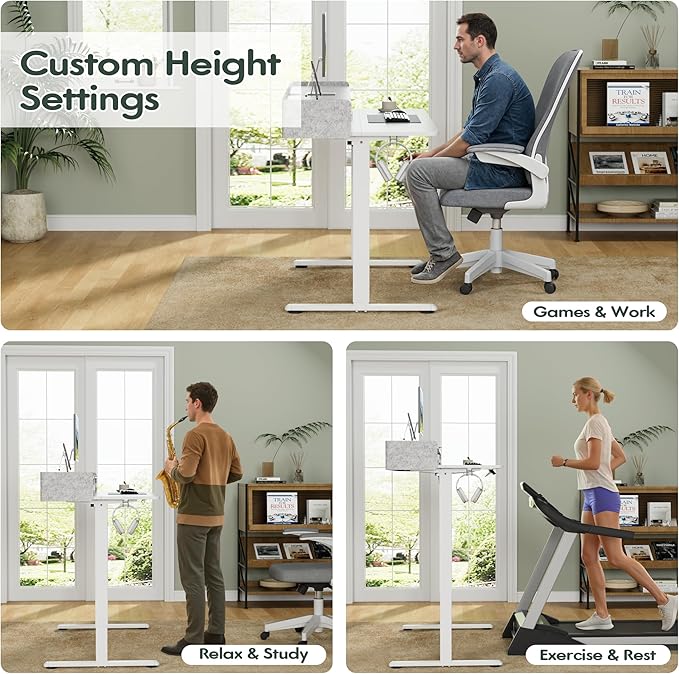 Homall Electric Standing Desk with 2 Drawers, Adjustable Height Computer Desk with Storage Sit Stand Table with Storage Shelf and Splice Board Quick Install for Home Office (White, 55 Inch)