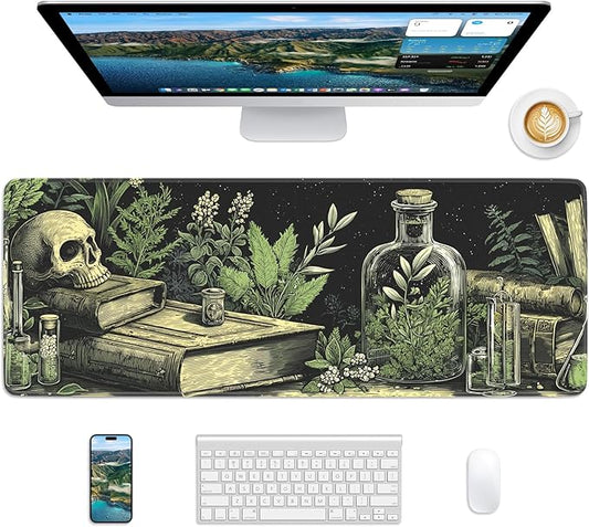 Skull Mouse Pad, 31.5 x 11.8 Large Desk Mat with Stitched Edges & Non-Slip Base, Mousepad for Office, Home, Work, Grave Robber