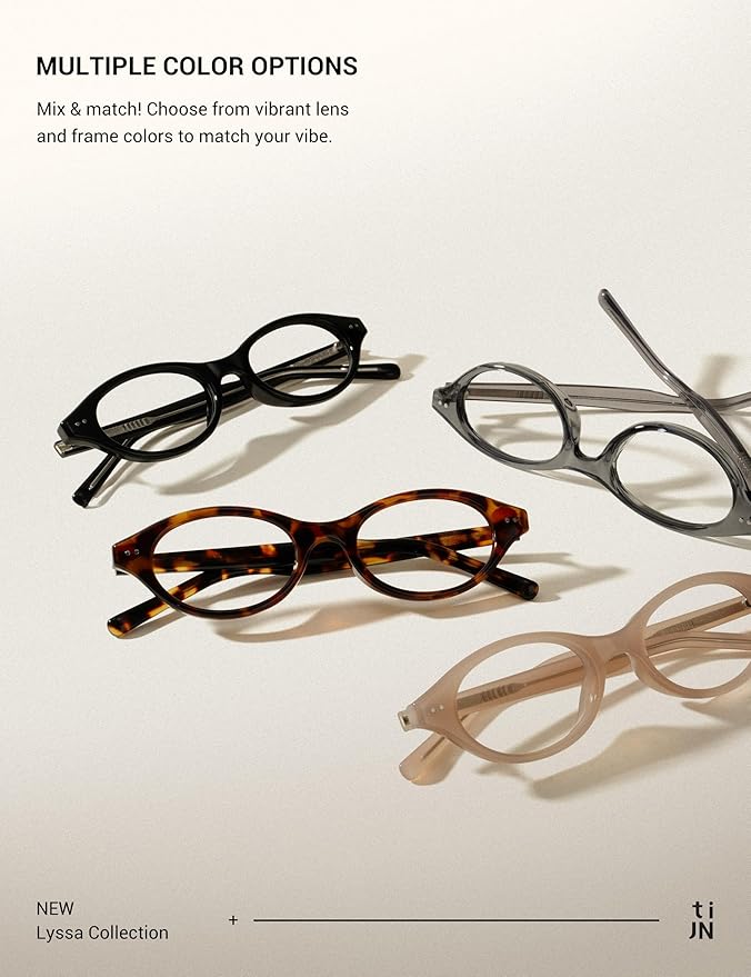 TIJN Lyssa Blue Light Glasses for Women Men,Retro 90s Oval Cat Eye Frame Eyeglasses,Lightweight TR90 Computer Gaming Eyewear