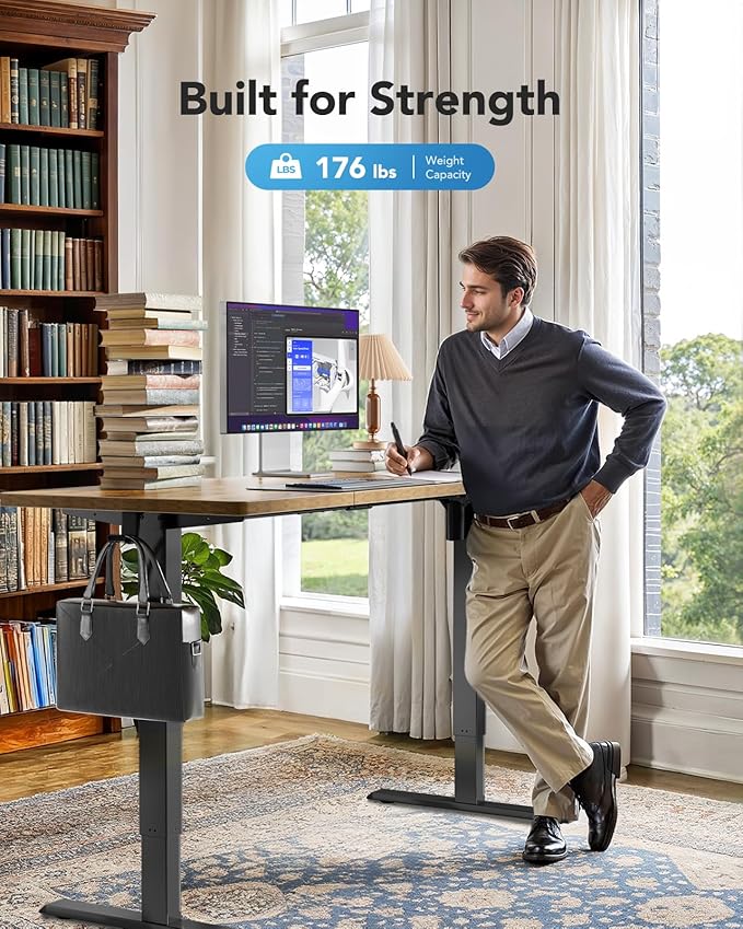 Marsail 63x24 Electric Standing Desk - Adjustable Height Computer Desk with Memory Presets, Storage Bag & Cable Management for Home Office & Gaming Workstations