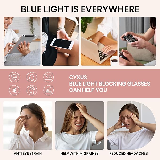 Cyxus Blue Light Glasses for Men and Women, Round Metal Frame Computer Eyeglasses for Office, Gaming, Reading 8090
