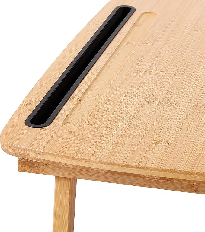 BIRDROCK HOME Bamboo Wood Lap Tray with Foldout Legs, Storage Drawer, Fits Laptops Up to 17", Tablet and Phone Slot, Laptop Table for Sitting or Standing, Work from Home, Workstation - Natural