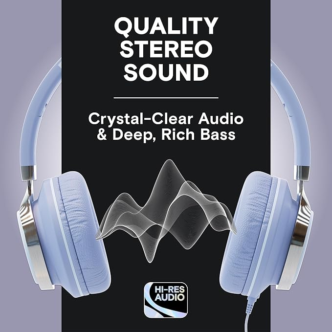 ARTIX CL750 Wired Headphones with Mic & Volume Control — Noise Isolating On-Ear Headphones for Computer and Laptop Wired, Plug in Corded Headphone with Wire (Foldable, Aux Jack 3.5mm)