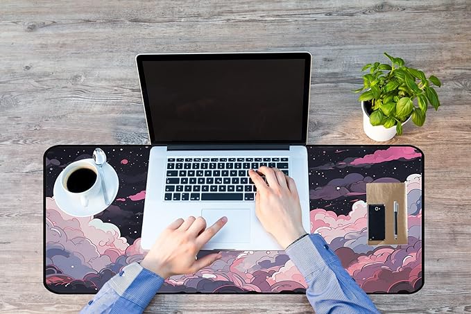 Kawaii Anime Desk Mat, Pink Purple Cloud Large Mouse Pad, Large Gaming Computer Keyboard Mat, Full Desk Pads XXL Office Desktop Cover Mat, Cute Women Office Desk Accessories 31.5"X15.7"