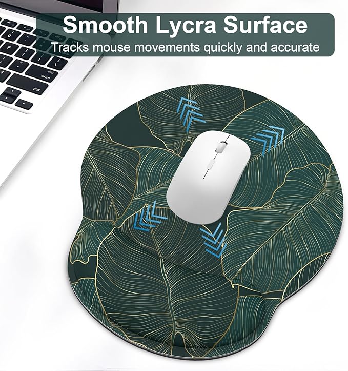Ergonomic Mouse Pad with Wrist Rest and Keyboard Wrist Rest, Mousepad and Wrist Rest for Computer Keyboard, Pain Relief, Non-Slip Base, Mouse Pad Wrist Support for Gaming, Office, Green Palm Leaf