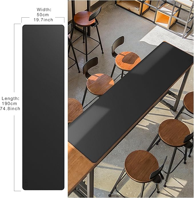 Cacoy 74.8"x19.7" Leather Desk Mat, PU Leather Office Computer Pad, Extended Gaming Mouse Pad, Desk Blotter and Office Table Mat, Waterproof Desktop Protector Laptop Matt for Desktop, Black