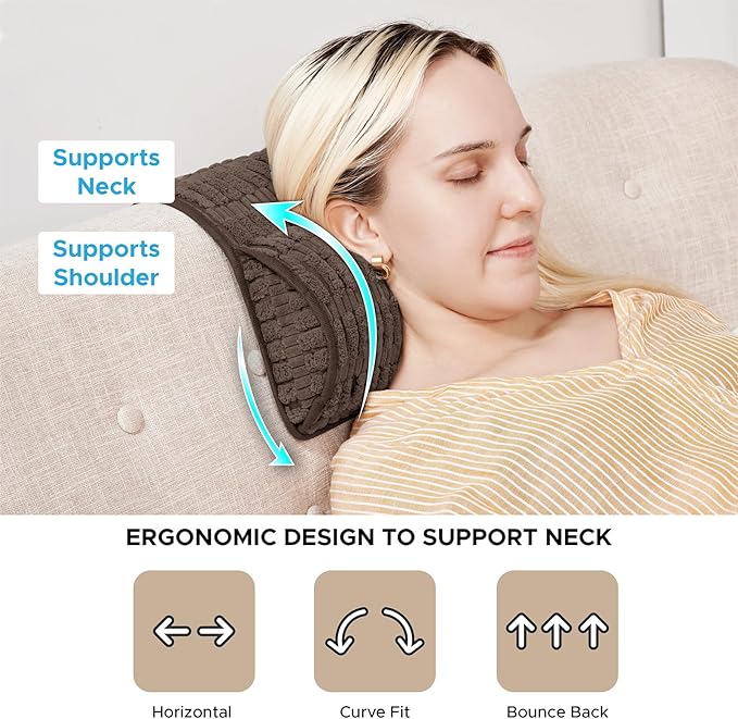 WdFour Headrest Memory Foam Pillow, Support Cushions for Neck, Back or Leg for Sofas, Recliners, Office Chairs, Massage Chairs for Neck Pain Relief and Cervical Support (Brown, 17" Wx2.7 D)