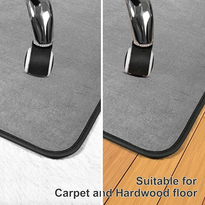 Corduroy Heavy Duty Office Chair Mat for Carpet & Hardwood Floors, Tri-Fold Floor Mat, Desk Chair Mat for Carpeted Floors and Hardwood Floor for Home Office Light Gray