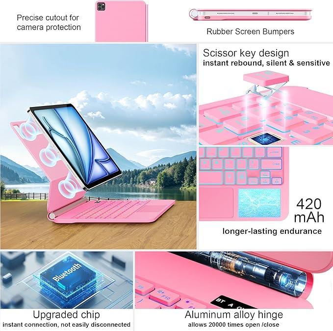 Keyboard Case for iPad Air 13 inch (M4/2026 /M3 2025/M2, 2024),iPad Pro 12.9 inch (3/4/5/6th Gen)，Magic-Style Magnetic – Floating Cantilever Stand – Backlit Keyboard Case with Multi-Touch Trackpad