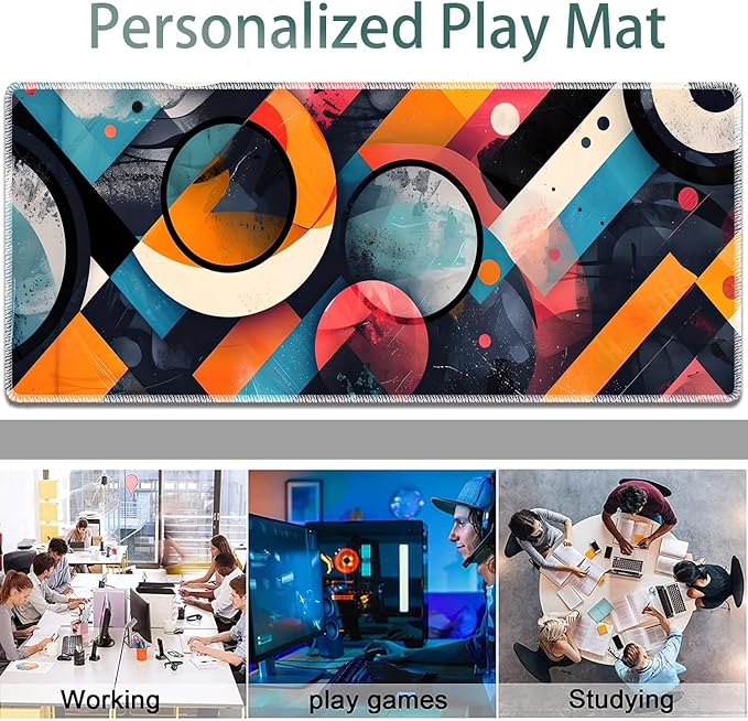 Large Gaming Mouse Pad + Keyboard Wrist Rest + Wrist Support + Coaster Set, Memory Foam Ergonomic for Easy Typing, XXL Extended Gaming Mouse Pad Table Pad - Abstract Geometric Pattern