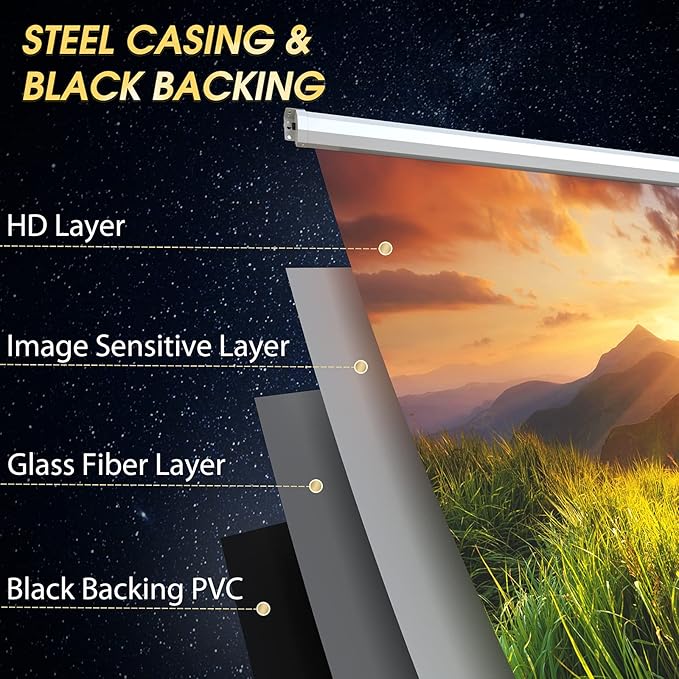 110" Motorized Projector Screen - Indoor and Outdoor Movies Screen 110 inch Electric 16:9 Projector Screen W/Remote Control