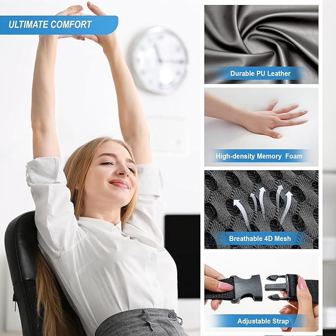 Memory Foam Lumbar Support Cushion Relieves Lower Back Pain Car Seat Office Chair and Wheelchair Back Pillow with Breathable 4D Mesh Black