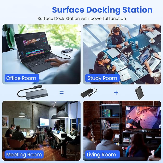 11-in-1 Surface Pro Docking Station, New Surface Dock 4K@60HZ HDMI, Surface Docking Station for Surface Pro 11/10/9/8/X/7/6/5/4/3, Surface Laptop 6/5/4/3/2/1, Surface Laptop Go 3/2/1, Surface Book