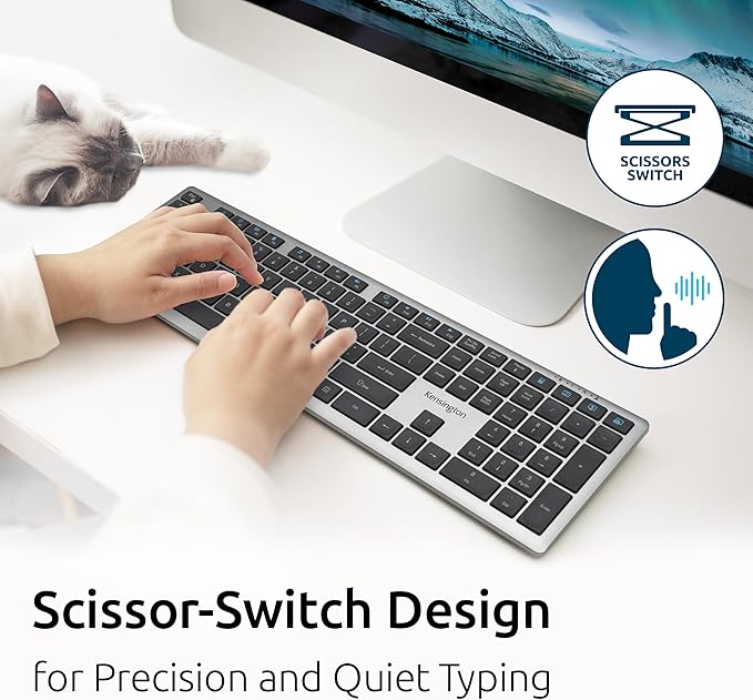 Kensington KB535 Wireless Keyboard, Bluetooth & 2.4GHz Connection, Full-Size Layout, Quiet Scissor-Switch Keys, Programmable, Copilot Hotkey, Compatible with Windows, Black (K75408NA)
